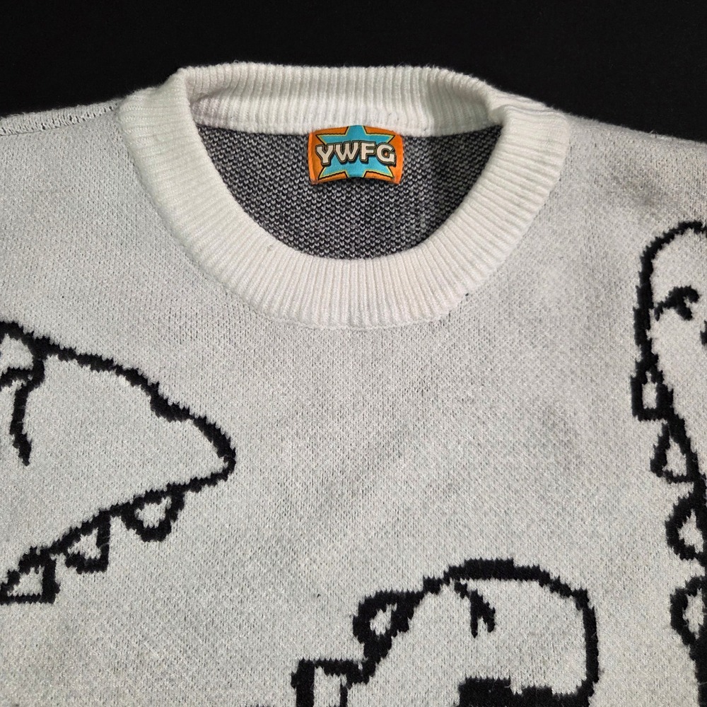 YWFG White Dinosaur Graphic Knit Sweater Women's Size L - Picture 2 of 8